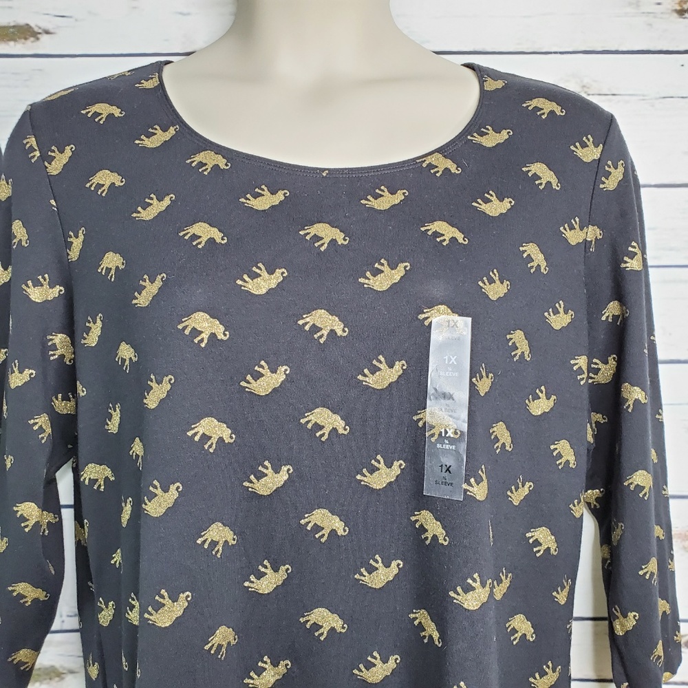 Karen Scott Black Elephant 1X Top Long Sleeves - Picture 3 of 5